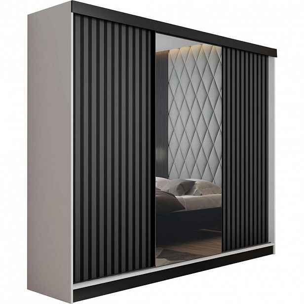 Kier Furniture POSUVNÁ ŠATNÍ SKŘÍŇ MALANI - Bílá a Grafitová 200x205x59 cm