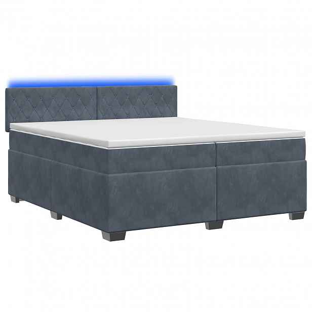 vidaXL Box spring postel s matrací a LED Tmavě šedá 200 x 200 cm Samet