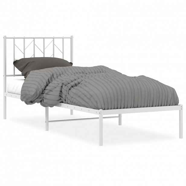 vidaXL Kovový rám postele s čelem bílý 80 x 200 cm