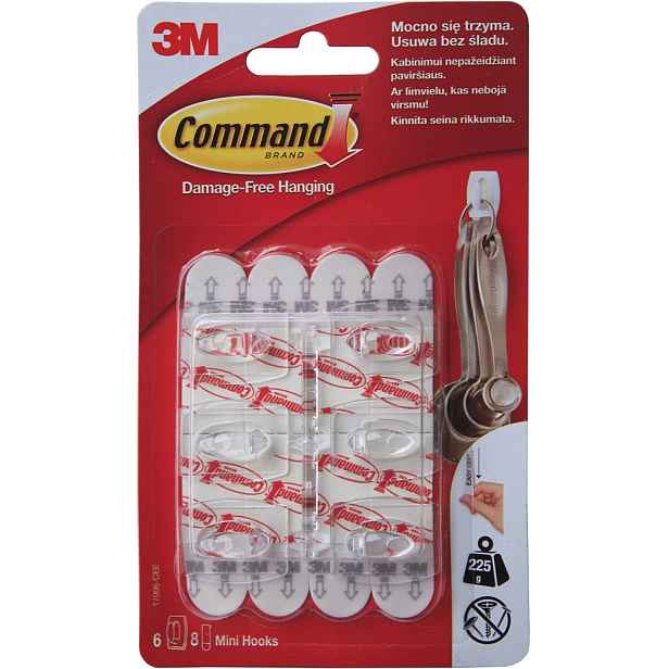 3M Command Standardní plastový háček střední 6ks, lepicí pásky 8ks