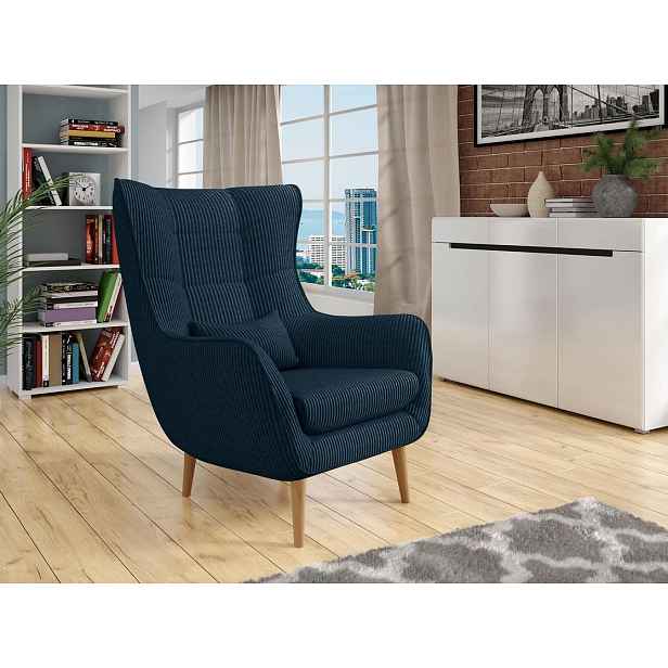 Designové křeslo ušák LEVI - pařížská modř