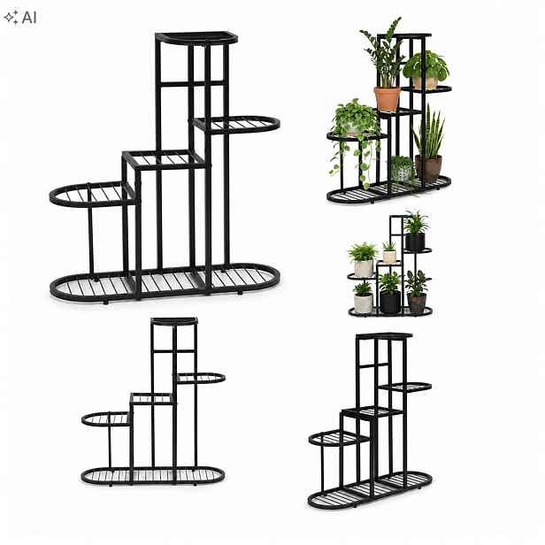 Držák Na Květináč Stojící 5 úrovní Černý Stojan na květiny Moderní design