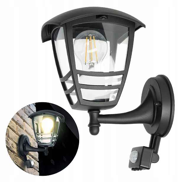 Fasádní nástěnné svítidlo E27 Venkovní lampa E27 Snímač pohybu a soumraku