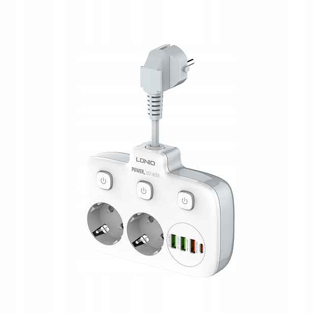 Inteligentní převodník napájecí zásuvky s 2 zásuvkami EU/3 USB/1 typ C pl
