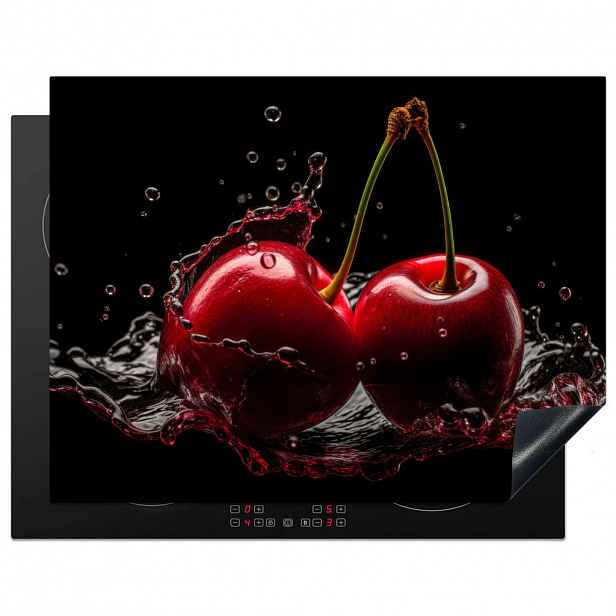 MuchoWow KRYT NA INDUKČNÍ DESKU Třešeň - červená - ovoce - voda - černá 77x59 cm
