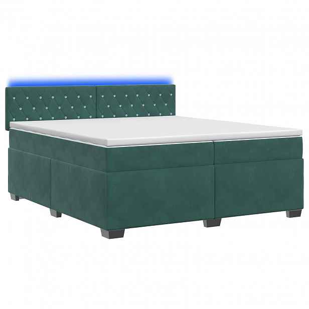 vidaXL Box spring postel s matrací a LED Tmavě zelená 200 x 200 cm