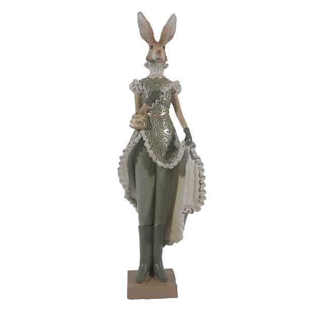 Zelená dekorace zaječí dáma s kabelkou - 11*8*33 cm Clayre & Eef