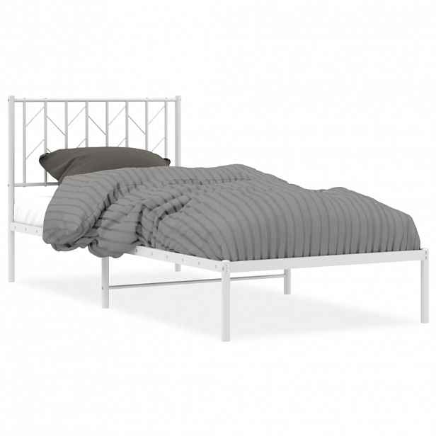 vidaXL Kovový rám postele s čelem bílý 90 x 200 cm