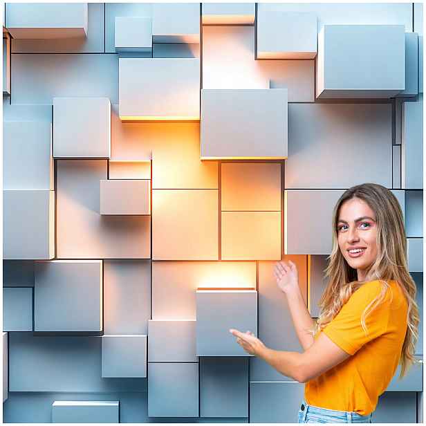 Fototapeta 3D Geometrické Pozadí Podsvícené čtverce 588x260 GTA09F
