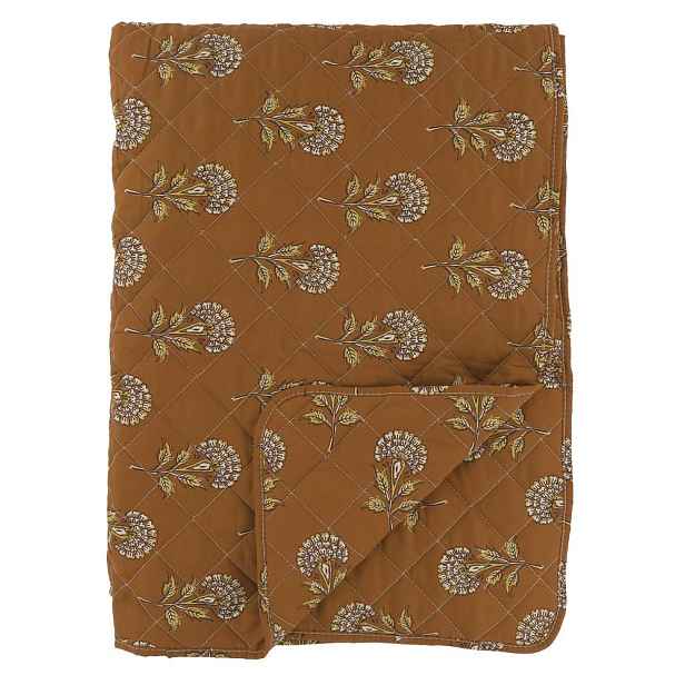 Hnědý prošívaný bavlněný přehoz s květinovým vzorem Aix Quilt - 130*180 cm Chic Antique