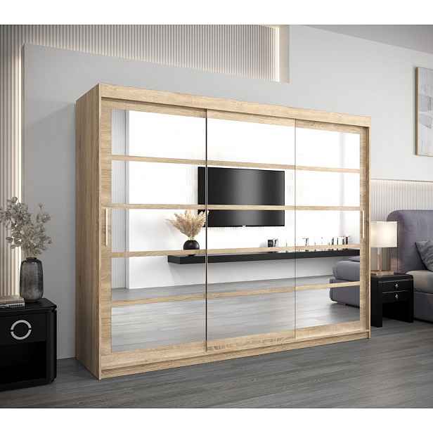 Skříň s posuvnými dveřmi LEONA - šířka 250 cm, dub sonoma