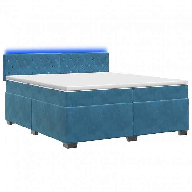 vidaXL Box spring postel s matrací a LED Modrá 200 x 200 cm Samet