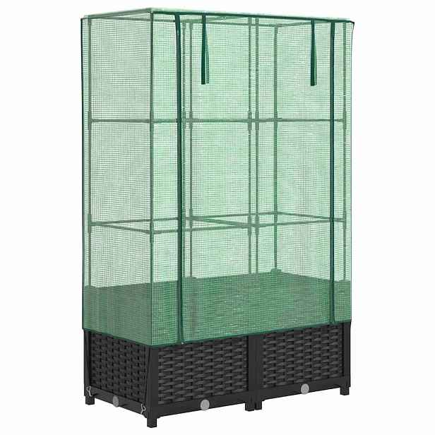 vidaXL Vyvýšený záhon se skleníkem ratanový vzhled 80 x 40 x 138 cm