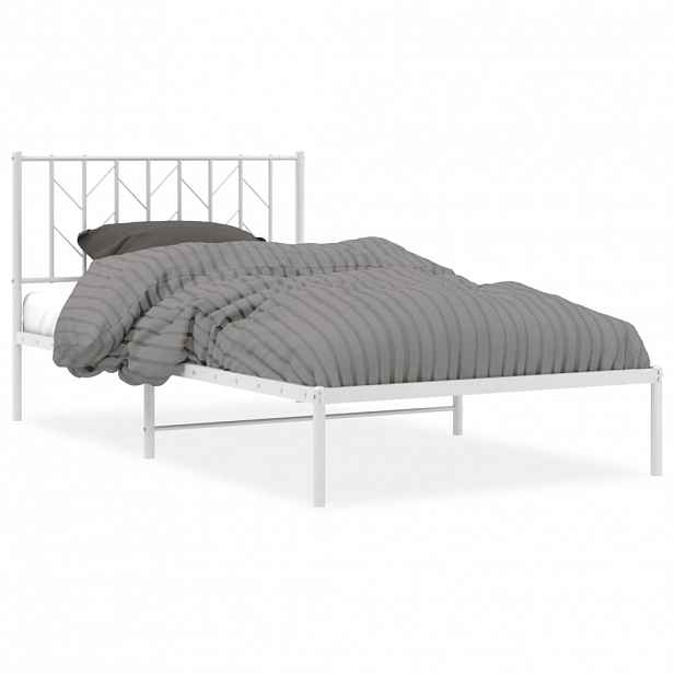 vidaXL Kovový rám postele s čelem bílý 107 x 203 cm
