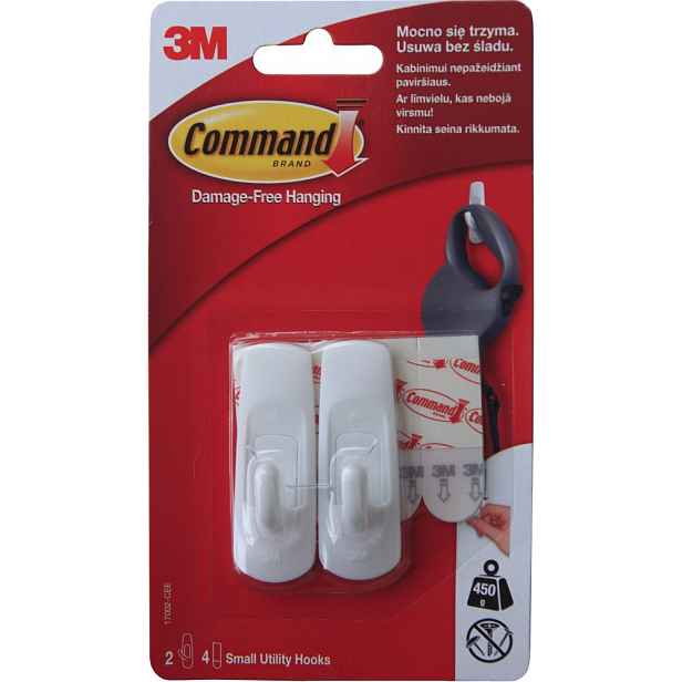 3M Command 17002 Standardní plastový háček střední 2ks, lepicí pásky 4ks