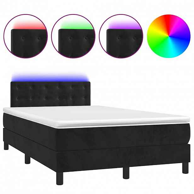 vidaXL Box spring postel s matrací a LED černá 120x200 cm samet