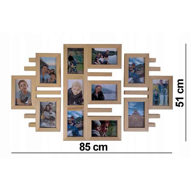Dřevěný multirám Rámeček na 12 fotografií 10x15 cm Galerie nástěnného rámečku Borovice