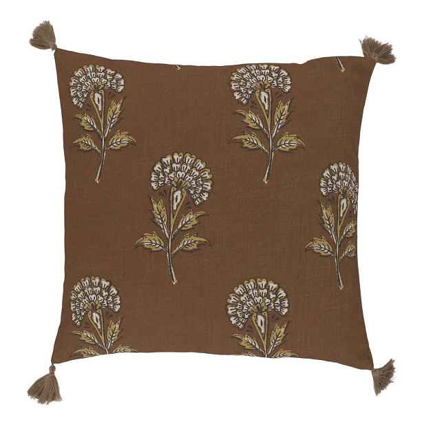 Hnědý povlak na polštář s květinovým vzorem a střapci Aix Quilt - 50*50 cm Chic Antique