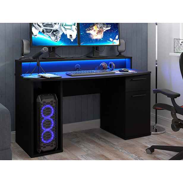 PC stůl Gamer, černý + LED