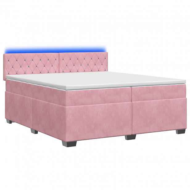vidaXL Box spring postel s matrací a LED Růžová 200 x 200 cm Samet
