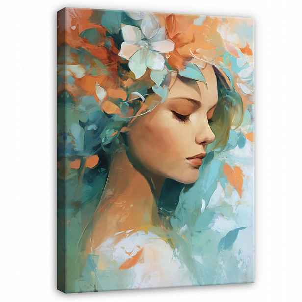 Wallarena OBRAZ na plátně Žena Květiny Zelené 70x100 cm