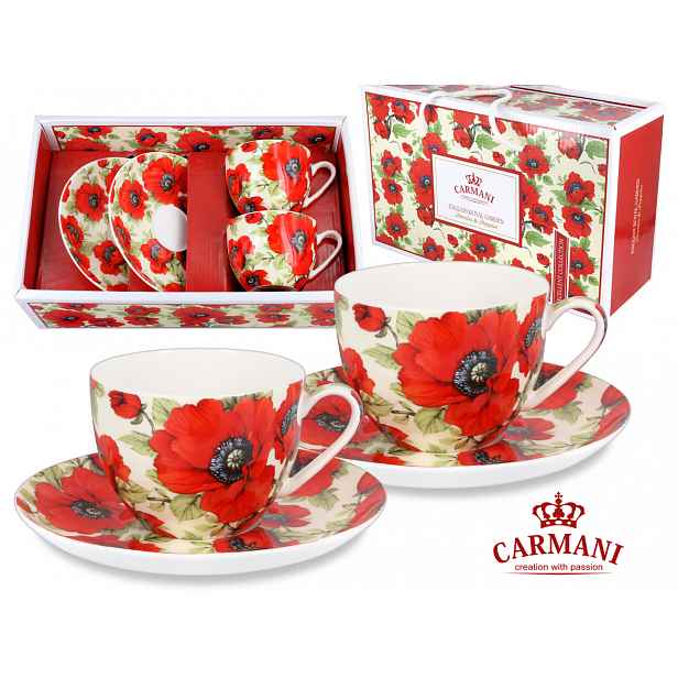 2 šálky v krabičce porcelánové máky jako dárek
