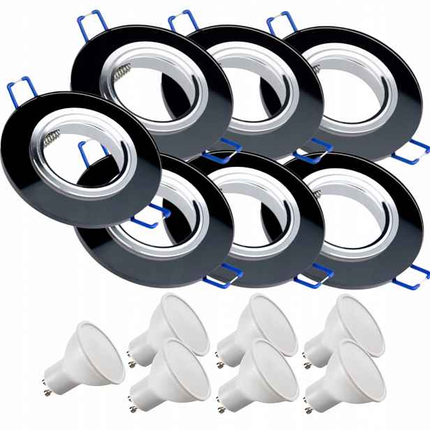 7x Černá Stropní Lampa Halogenová Sklo Led Žárovky 5W