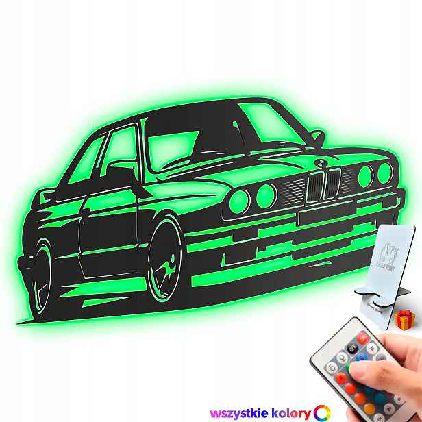 Dřevěný 3D obraz Bmw E30 Nástěnná Dekorace Dárek Noční Lampa Led XL