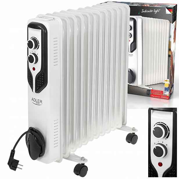 Elektrický Olejový Radiátor 2500W 11 žeber Termostat Regulace 3 úrovně