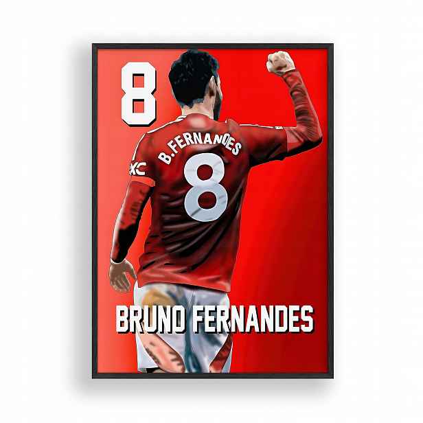 Obraz Bruno Fernandes Manchester United Rámeček Dřevěný Černý 30x42 cm