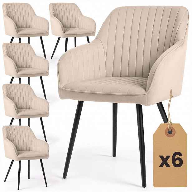 RAUMHIRSCH FURNITURE ČALOUNĚNÁ ŽIDLE, sada 6 ks, kovové nohy, béžová, černá 54,5/82/58