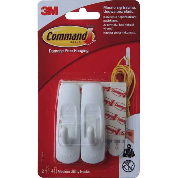 3M Command 17001 Standardní plastové háčky střední 2ks, lepicí pásky 4ks