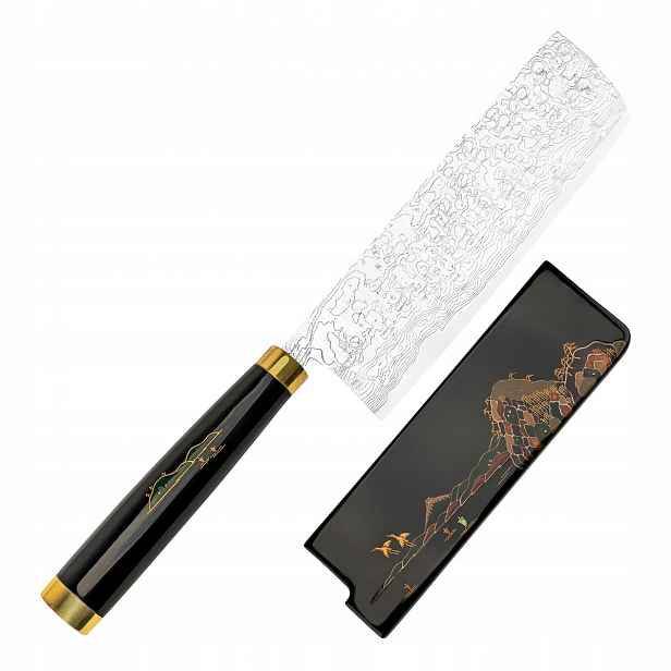 Takeshi Saji Art Fuji On Lake Kuty R-2 Japonský Nůž Nakiri 17 cm a Saya