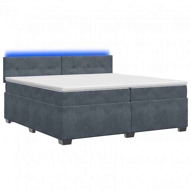 vidaXL Box spring postel s matrací a LED Tmavě šedá 200 x 200 cm Samet