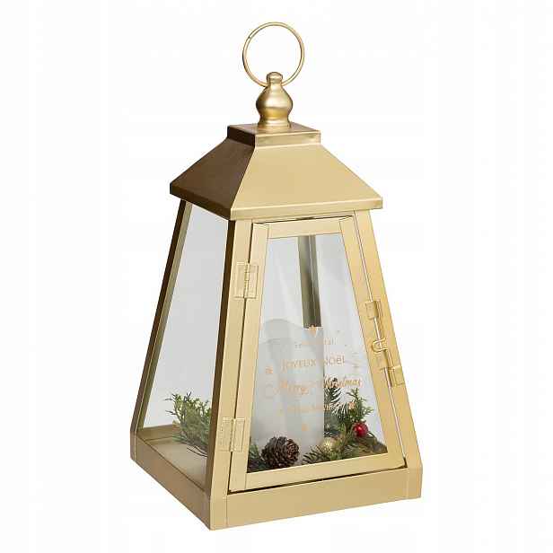 Kovová lucerna se svíčkou Led, 32 x 17 cm, zlatá