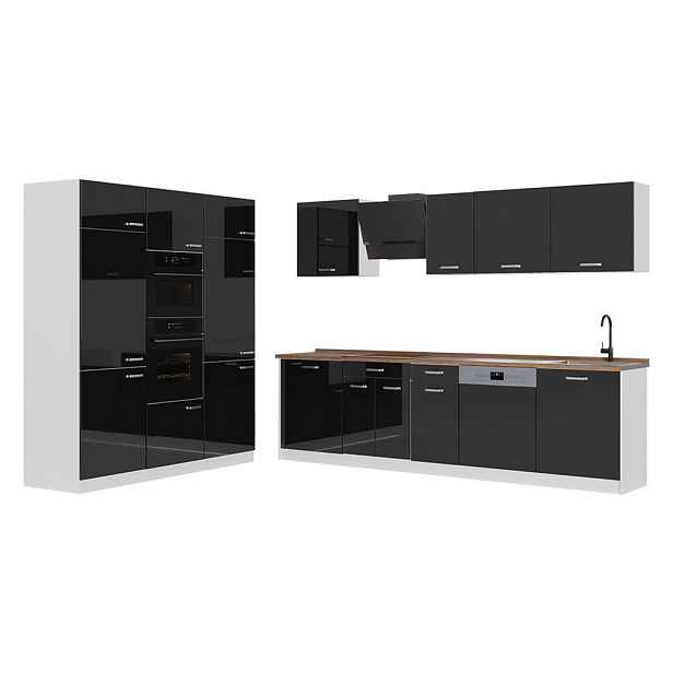 Vicco KUCHYŇSKÝ KOUT R-Line, Černý vysoký lesk/Bílá, 180 cm pracovná doska Dub Goldkraft