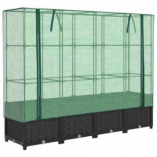 vidaXL Vyvýšený záhon s krytem na skleník, ratanový vzhled 160x40x138 cm