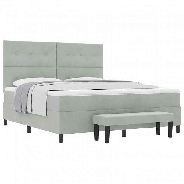 vidaXL Postel s boxspringem s čelo Světle šedá 200 x 180 cm samet