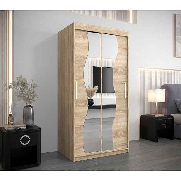 Šatní skříň se zrcadly XEIE - šířka 100 cm, dub sonoma