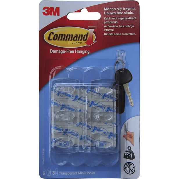 3M Command průhledné plastové háčky 6ks, lepicí pásky 8ks