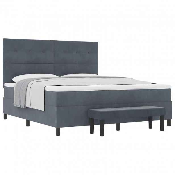 vidaXL Postel s boxspringem s čelo Tmavě šedá 200 x 180 cm samet
