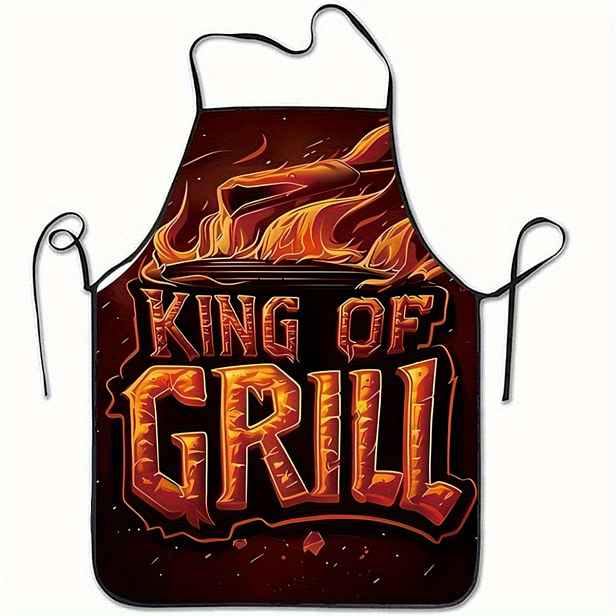 TEMU 1ks Královský Grilovací Zástěra - Odvážný Plamenový Design, Odolná Polyesterová Bezrukávová BBQ Zástěra pro Muže i Ženy, Výrazné Potisk Snadno