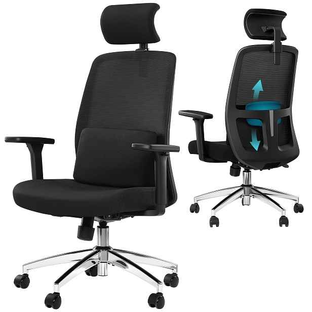 TEMU Ergonomická kancelářská židle, počítačová židle, otočná židle s oky, nastavitelná bederní opěrka a opěrka hlavy, odnímatelný bederní polštář,