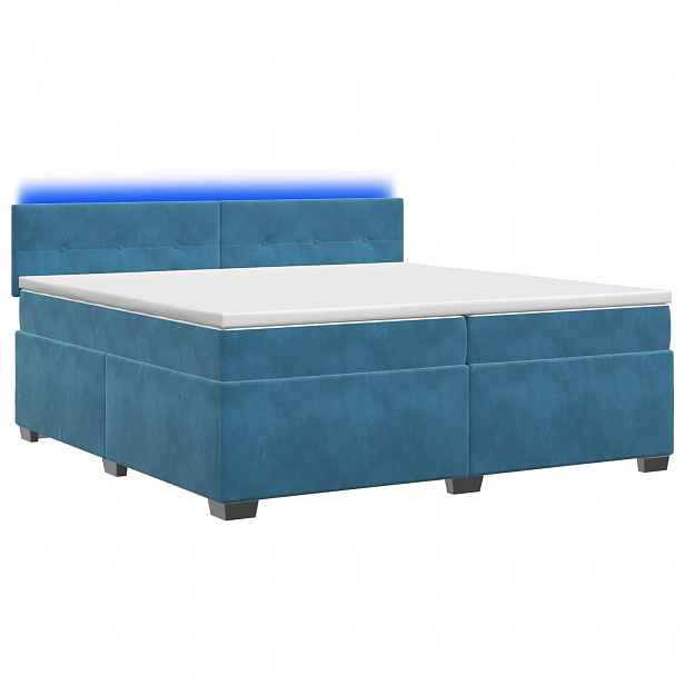 vidaXL Box spring postel s matrací a LED Modrá 200 x 200 cm Samet