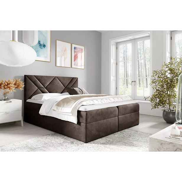 Boxspringová postel ASKOT - 200x220, hnědá + topper ZDARMA