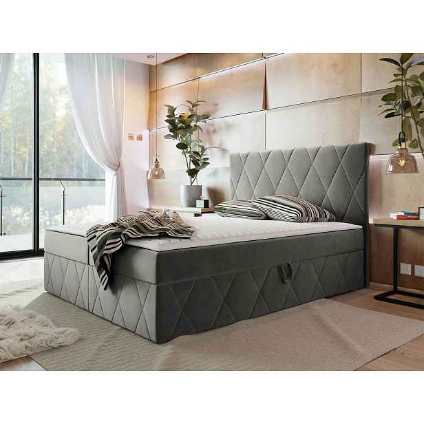Hotelová manželská postel 160x200 PALMA - šedá + topper ZDARMA