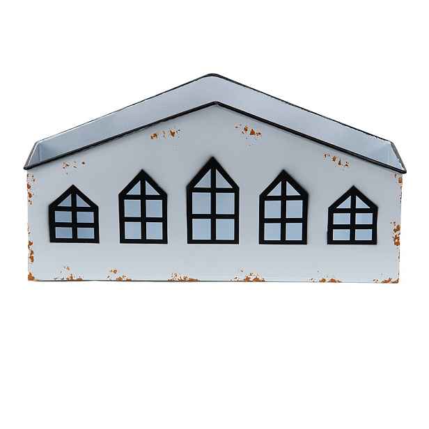 Krémový antik kovový svícen ve tvaru domku na čajovku - 36*12*18 cm Clayre & Eef