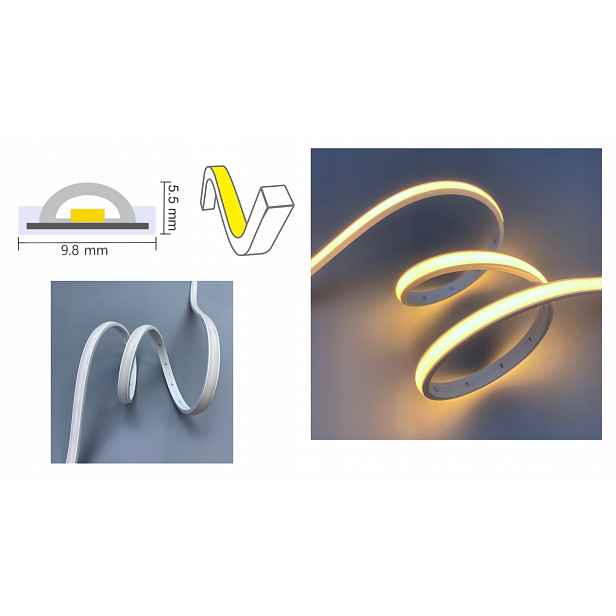 Neonová Led páska 2700K teplá barva Cob 9,8x5,5 mm 5 m