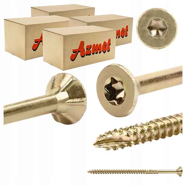 Tesařské vruty 6x100 mm Torx do dřeva kuželové 400 ks Azmet WT-60100
