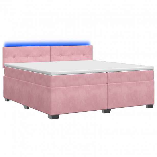 vidaXL Box spring postel s matrací a LED Růžová 200 x 200 cm Samet